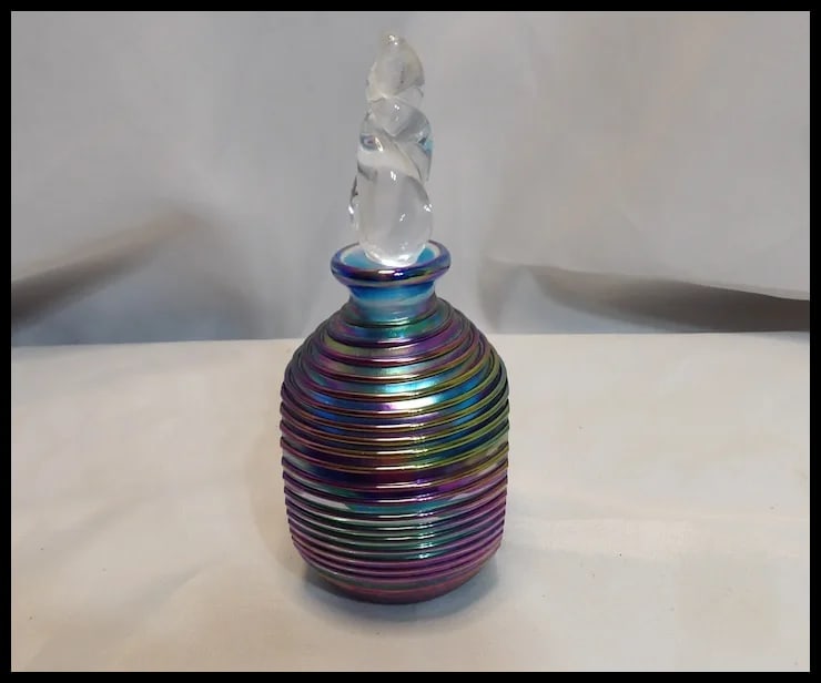 Vintage 1960s Iridescent Murano Sommerso Glass Perfume Bottle with Stopper - 3