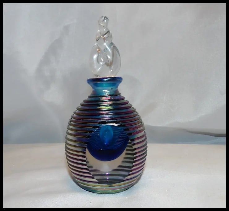 Vintage 1960s Iridescent Murano Sommerso Glass Perfume Bottle with Stopper - 4