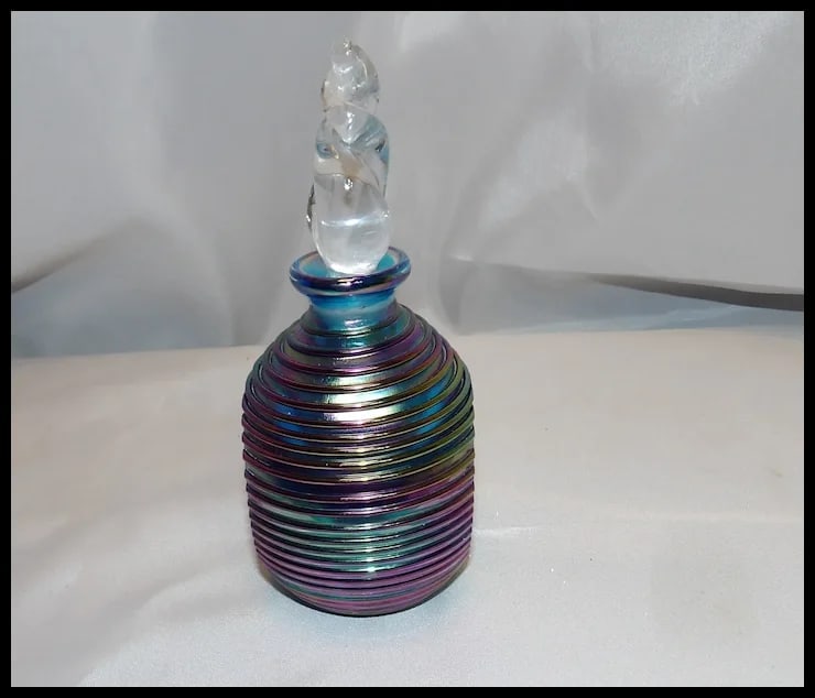 Vintage 1960s Iridescent Murano Sommerso Glass Perfume Bottle with Stopper - 5
