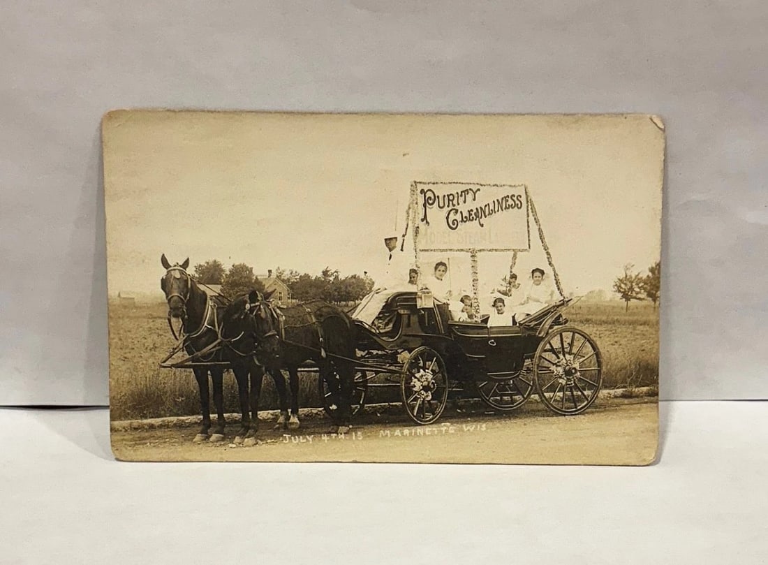 RPPC Real Photo Postcard Women Horse Drawn Parade Float 'Purity Cleanliness 1900 - 2