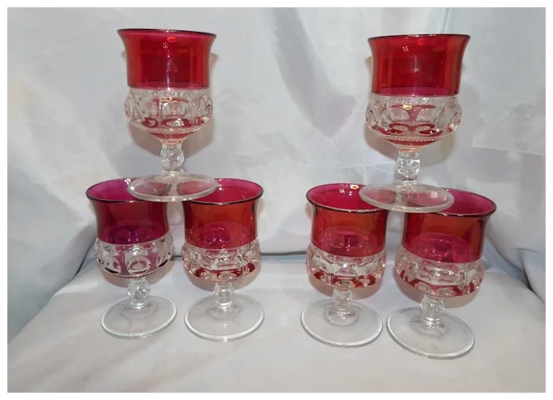 Tiffin Franciscan King's Crown Ruby Flash Stemware Water Glasses - 2