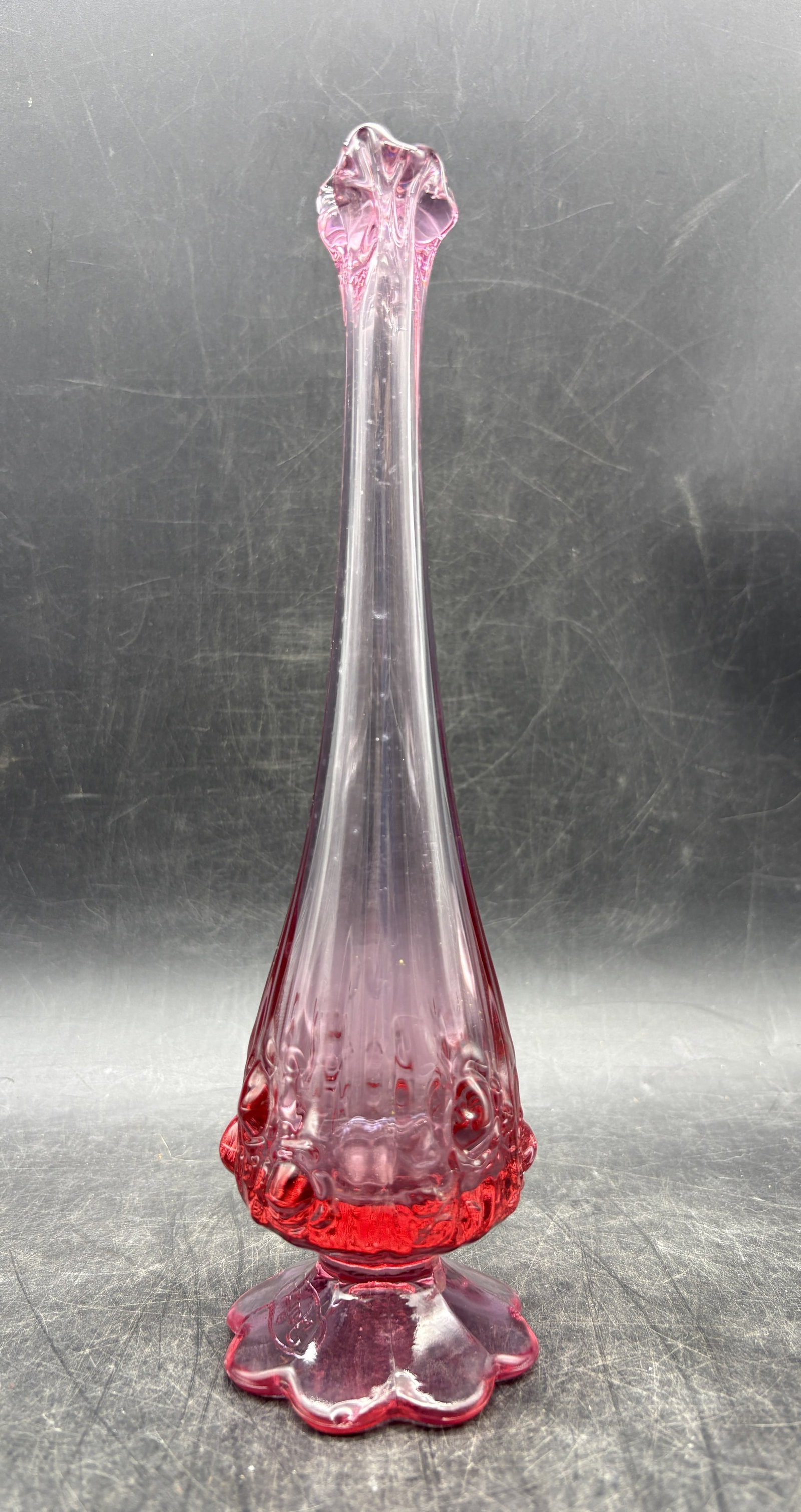 Vintage Fenton Swung Vase Cabbage Rose Pink Art Glass Vase (1 of 8)