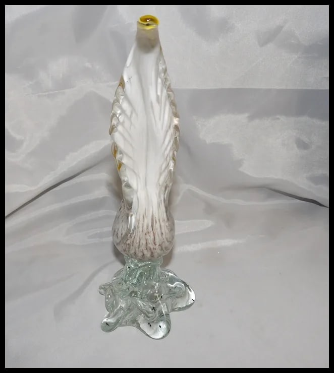 Murano Pheasant White with Gold Aventurine and Yellow on Tail - 5