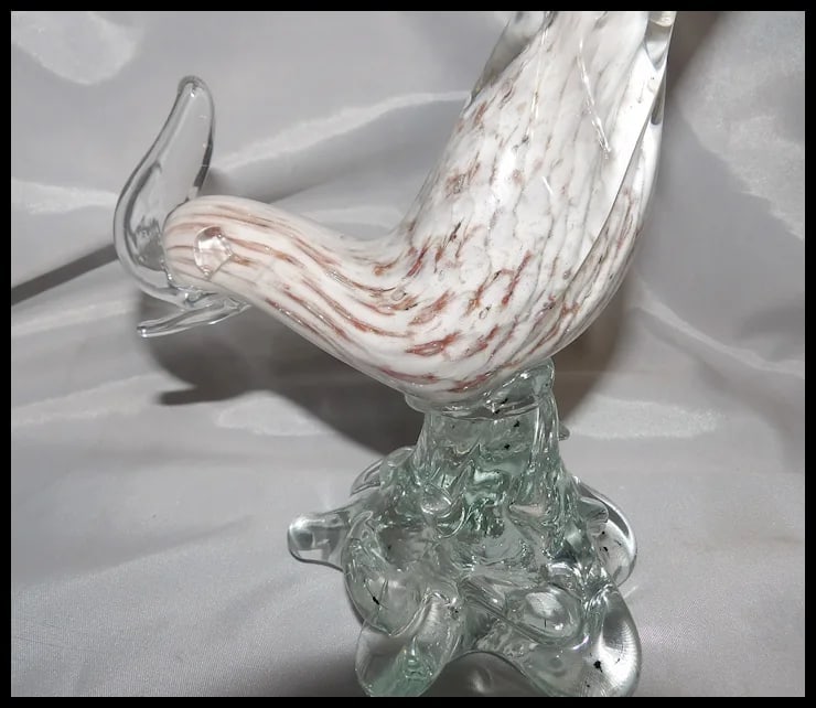 Murano Pheasant White with Gold Aventurine and Yellow on Tail - 6