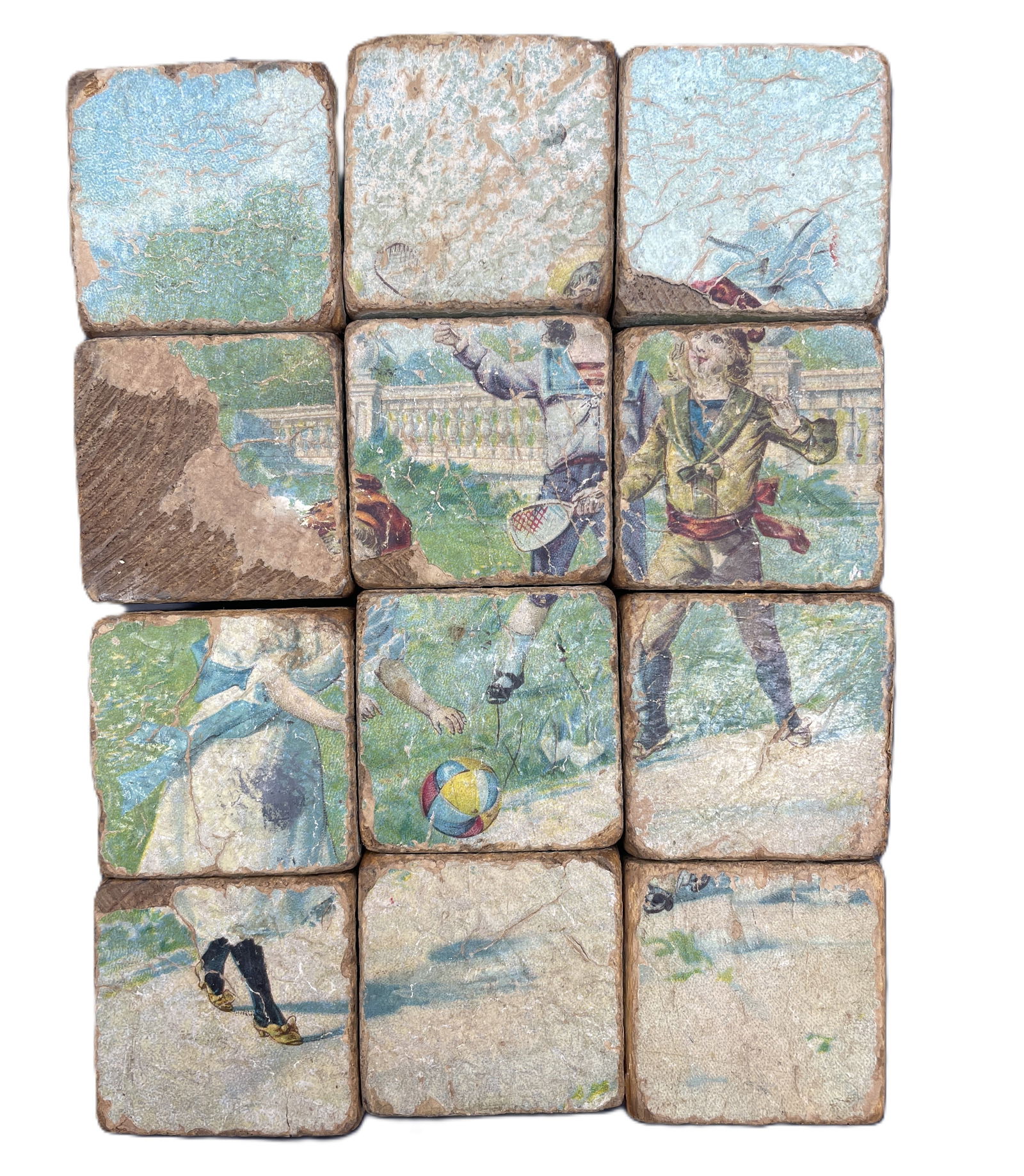 ANTIQUE 6 SIDED CHILDRENS VICTORIAN BLOCK CUBE PUZZLE (1 of 8)