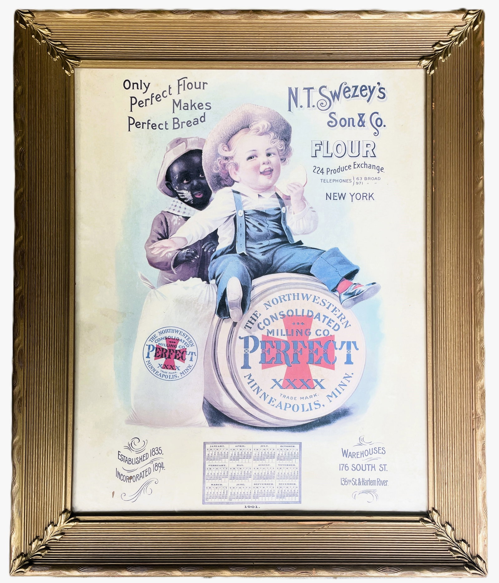 VINTAGE FRAMED N.T. SWEZEY'S PERFECT FLOUR PERFECT BREAD 1901 CALENDAR (1 of 8)