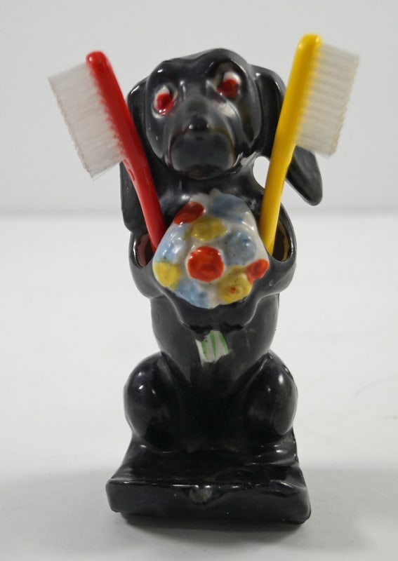 Antique Dachshund Dog Porcelain Toothbrush Holder - 2