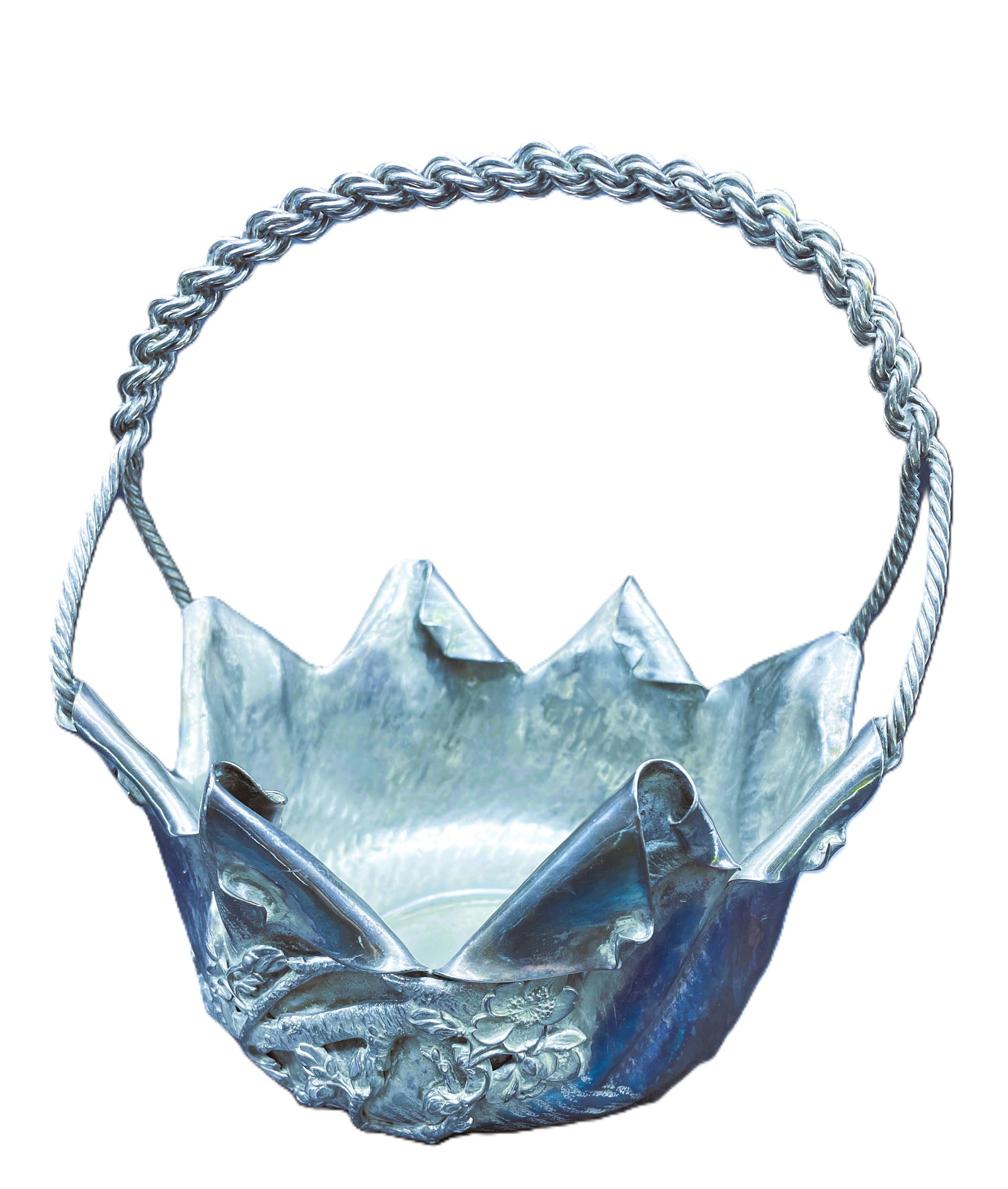 Simpson Hall Miller Victorian Silverplate Frog Cherry Blossom Brides Basket - 2