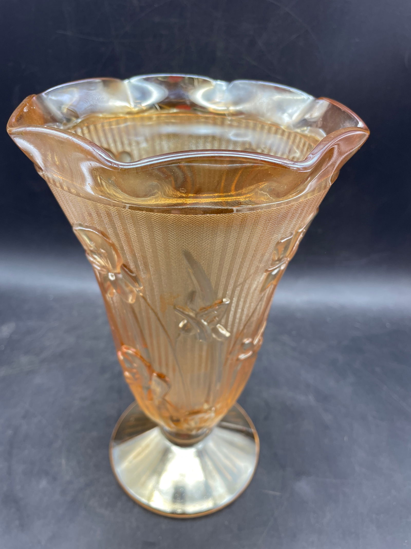 Vintage Jeanette Carnival Glass Vase Iridescent - 2