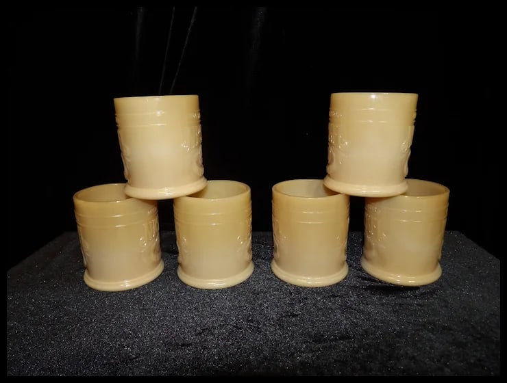 Vintage Slag Glass Whataburger Buffalo Indian Head Nickle Refill Cups - 3