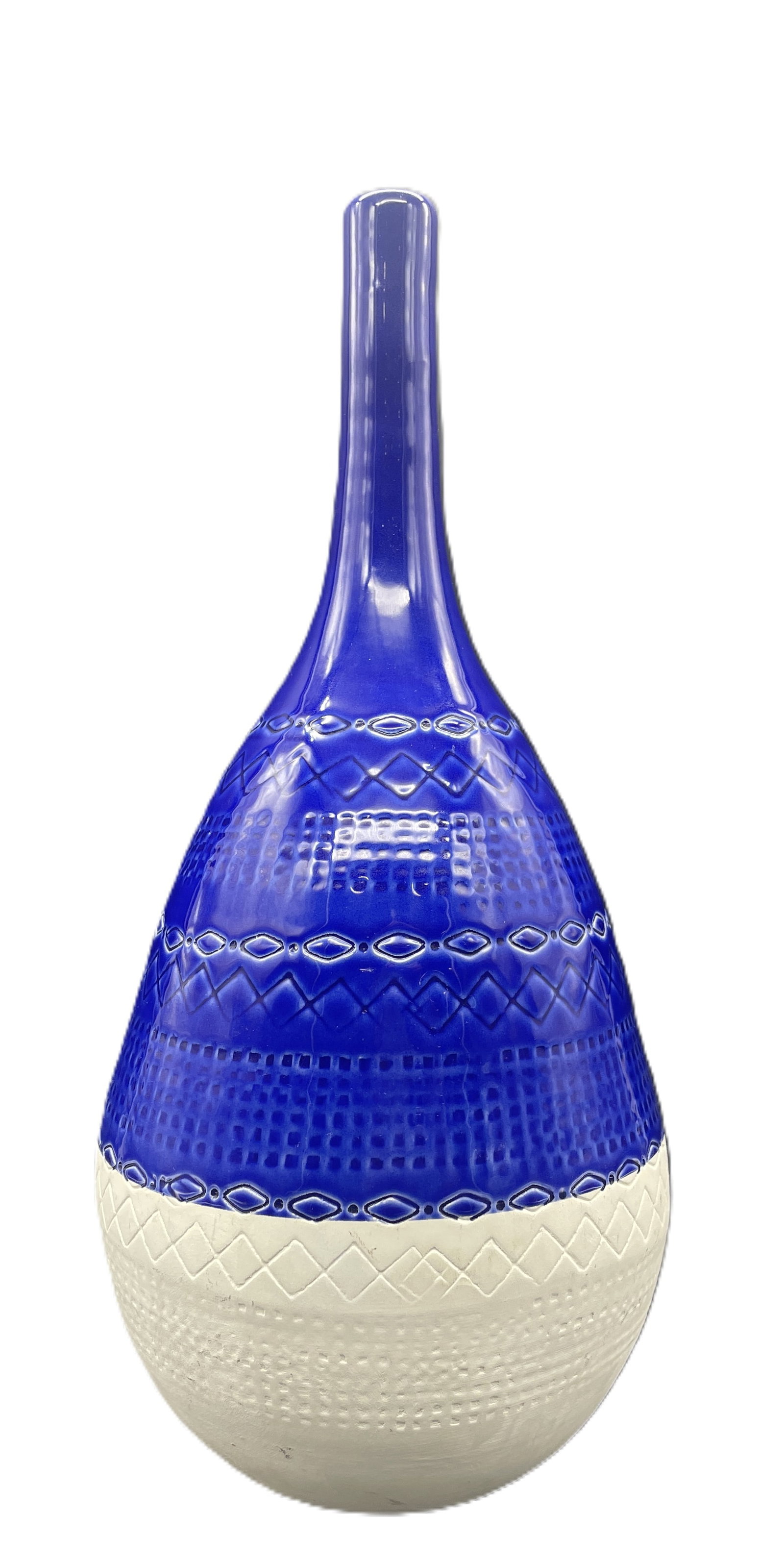 Mid-Century Modern Bitossi Style Ceramiche Tadinate Vase Italy 15": Date/Period: unknown Dimension: Approx. 7 diameter x 15" tall Material: ceramic Additional Information: Mid-Century Modern Light Blue & White Bitossi Style Ceramiche Artistiche Tadinate Vase Italy. Ex