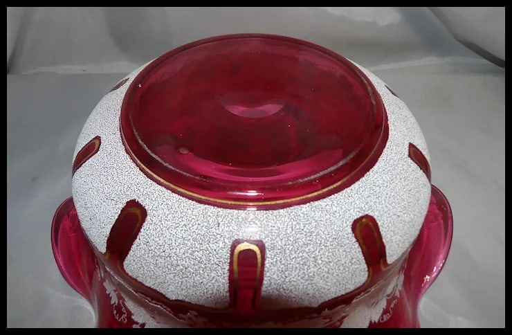 Cranberry Hand-Blown Art Glass Textured Ruffle Top Glass Bowl - 5