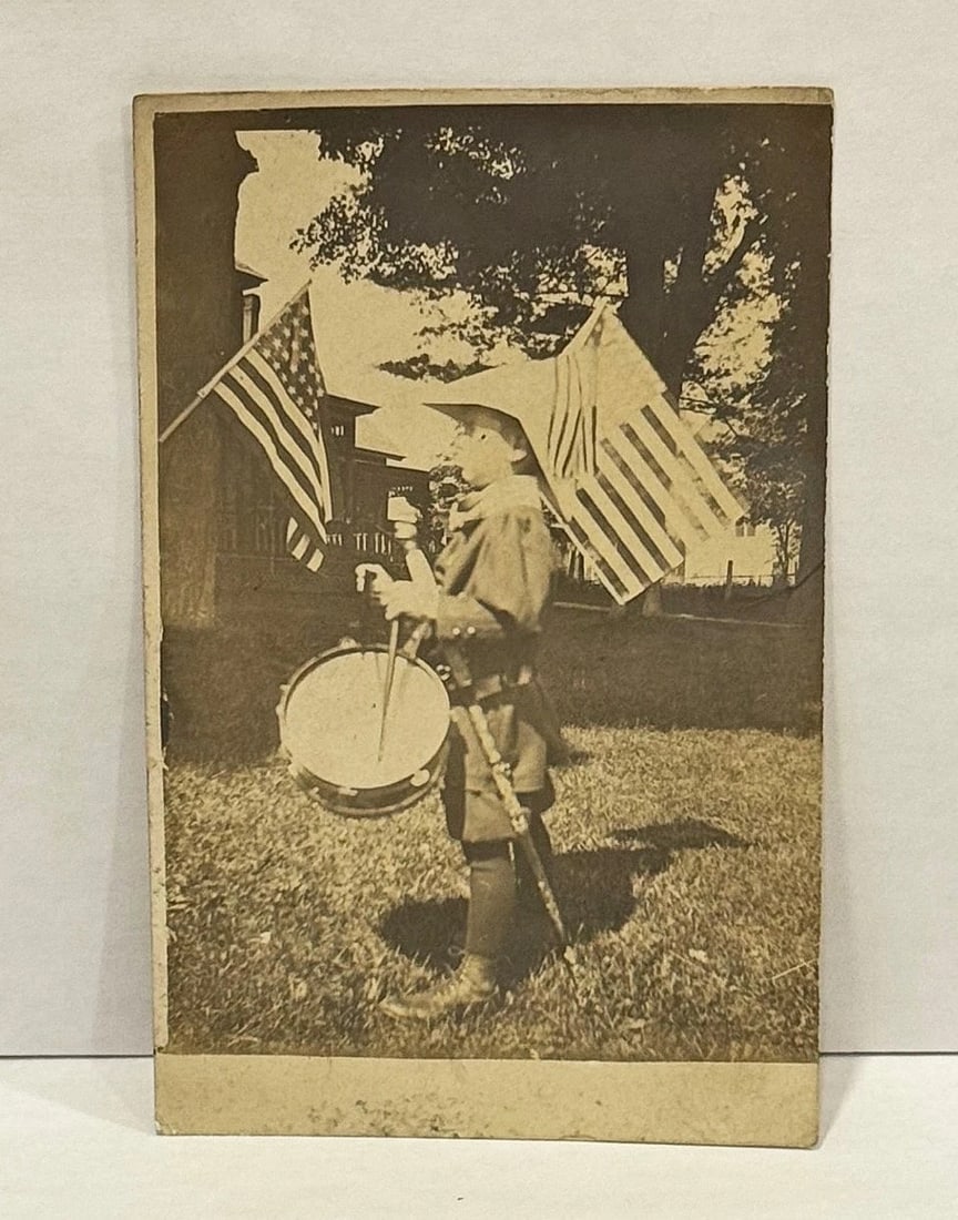 RPPC Patriotic Real Photo Postcard Boy American Flags Sword Drummer Circa 1900 - 2