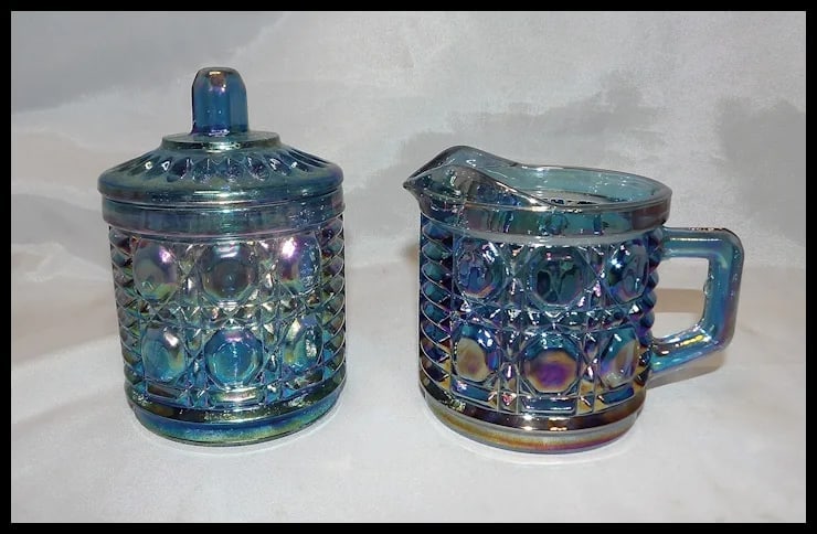 Indiana Glass Windsor Blue Carnival Glass Sugar and Creamer - 2