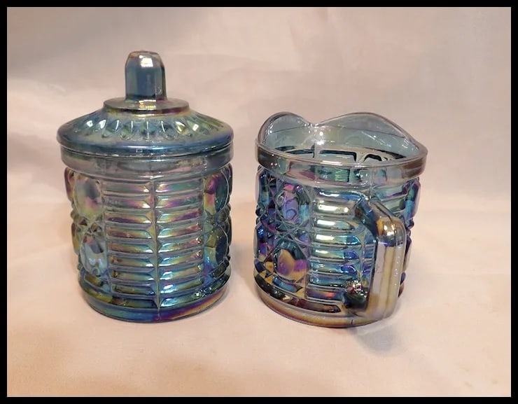 Indiana Glass Windsor Blue Carnival Glass Sugar and Creamer - 5