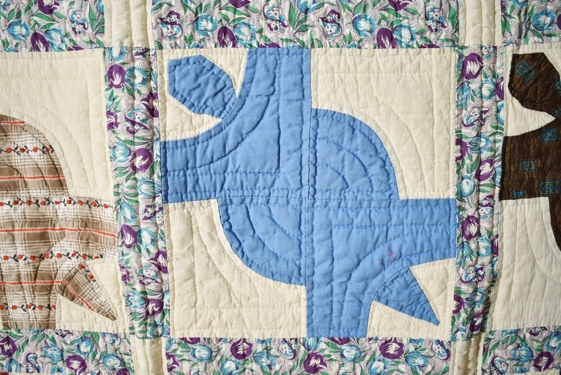 40's Patchwork Quilt, Rare Turtle Design - 4