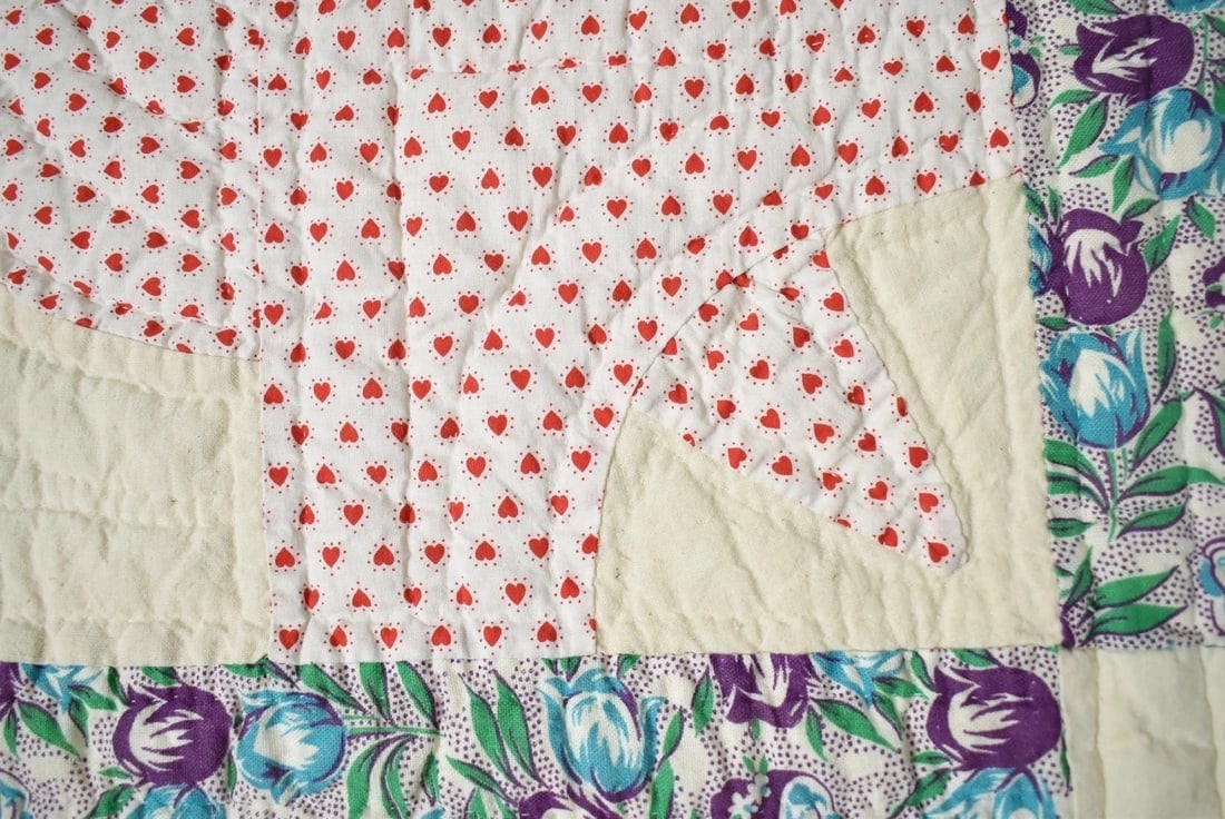 40's Patchwork Quilt, Rare Turtle Design - 7