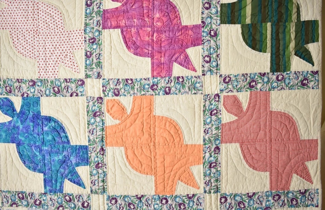 40's Patchwork Quilt, Rare Turtle Design - 8