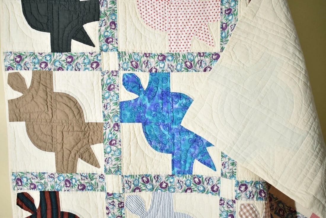 40's Patchwork Quilt, Rare Turtle Design - 9