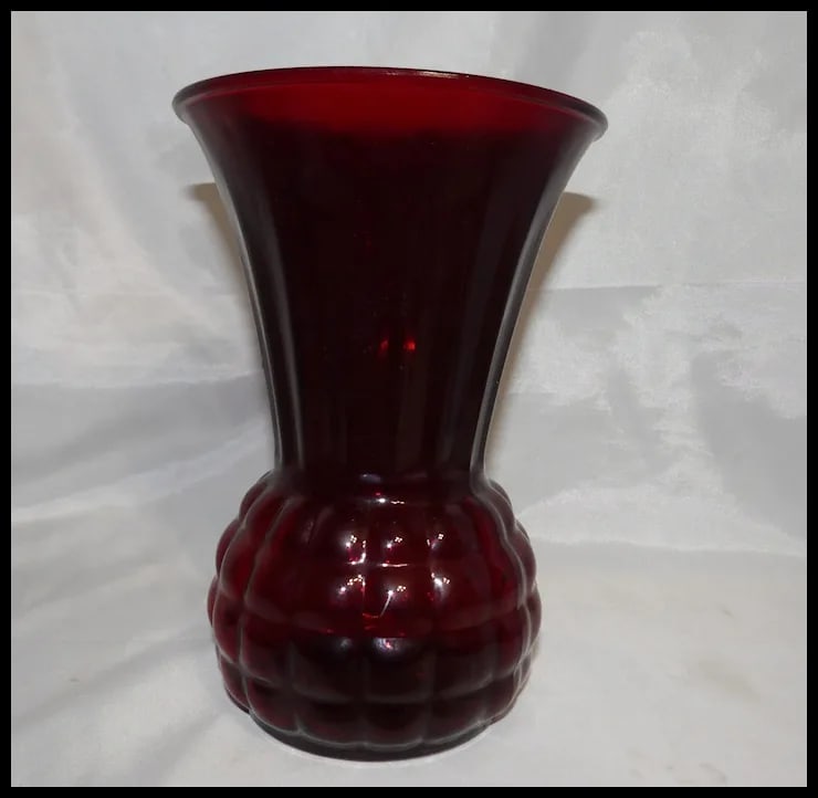 Anchor Hocking Hand-blown Ruby Red Fluted Scalloped 9” Pineapple Vase - 2