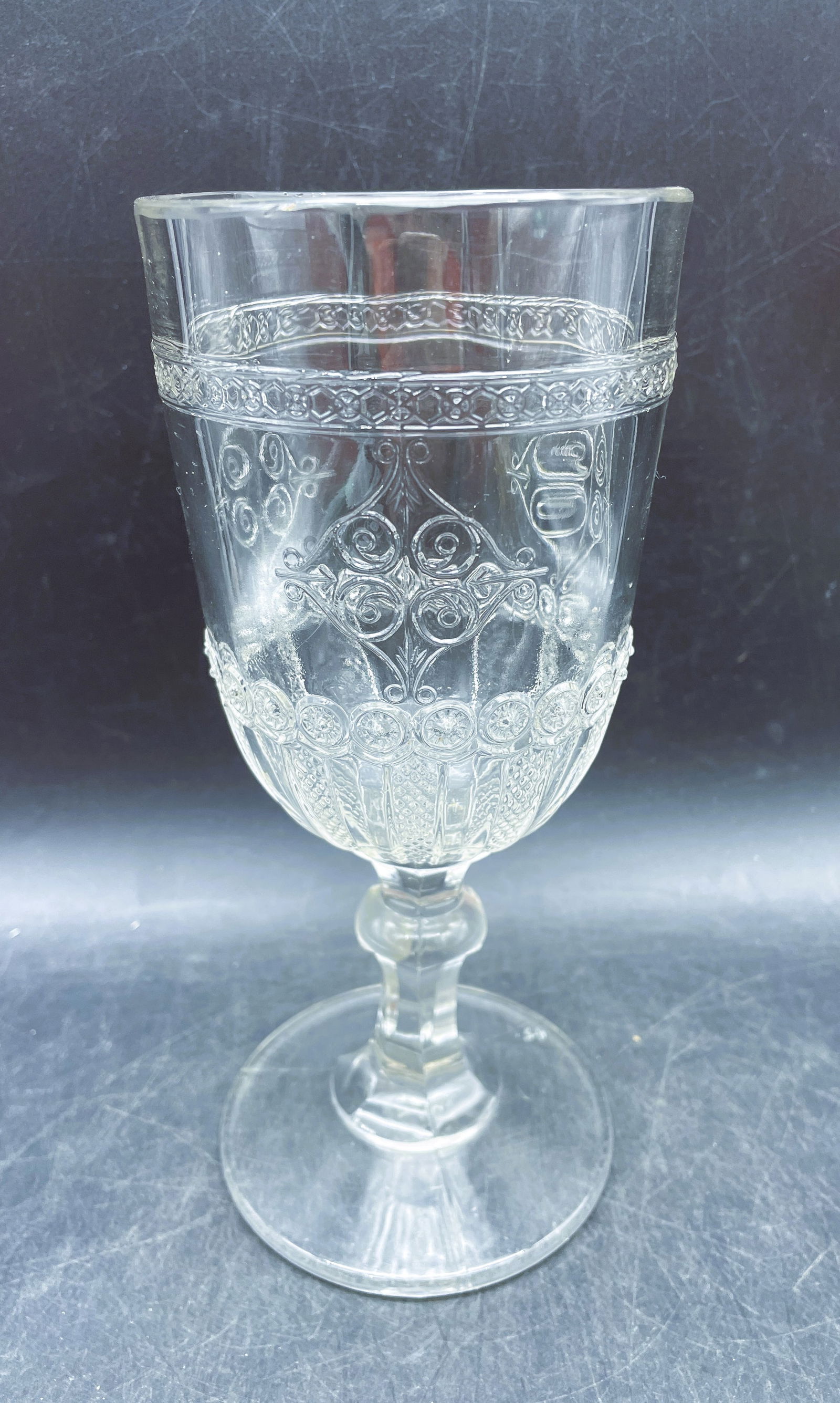 Antique NOVA SCOTIA GLASS CO TANDEM CELERY VASE C. 1890's: Date/Period: 1890'sDimension: Approx 9 x 4Material: glassAdditional Information: arly American Pattern Glass Footed Celery Vase, 3-molded, non-flintPattern : Tandem Bicycle Maker : Nova Scotia Glass