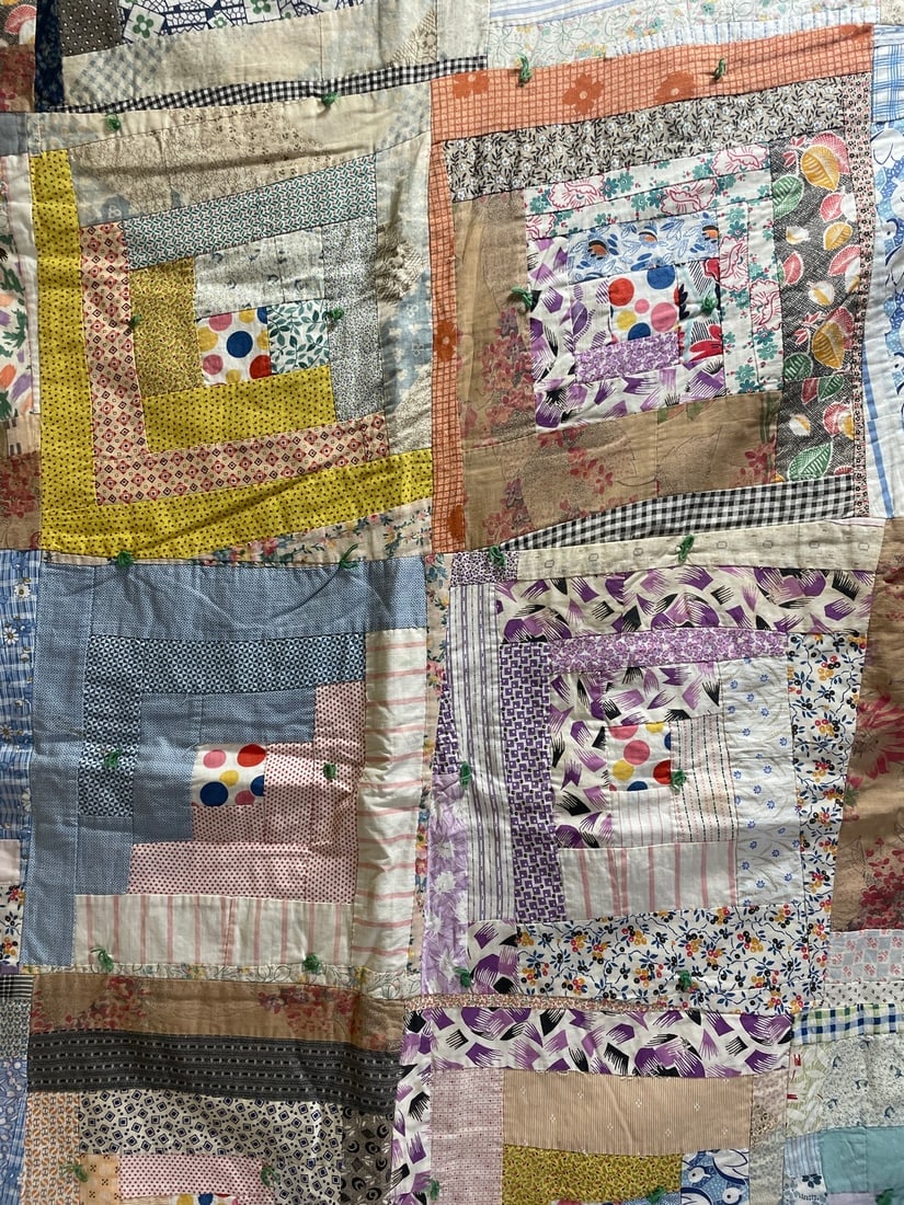 Primitive Quilt 66" x 60" Patchwork with Polka Dot Centers - 2