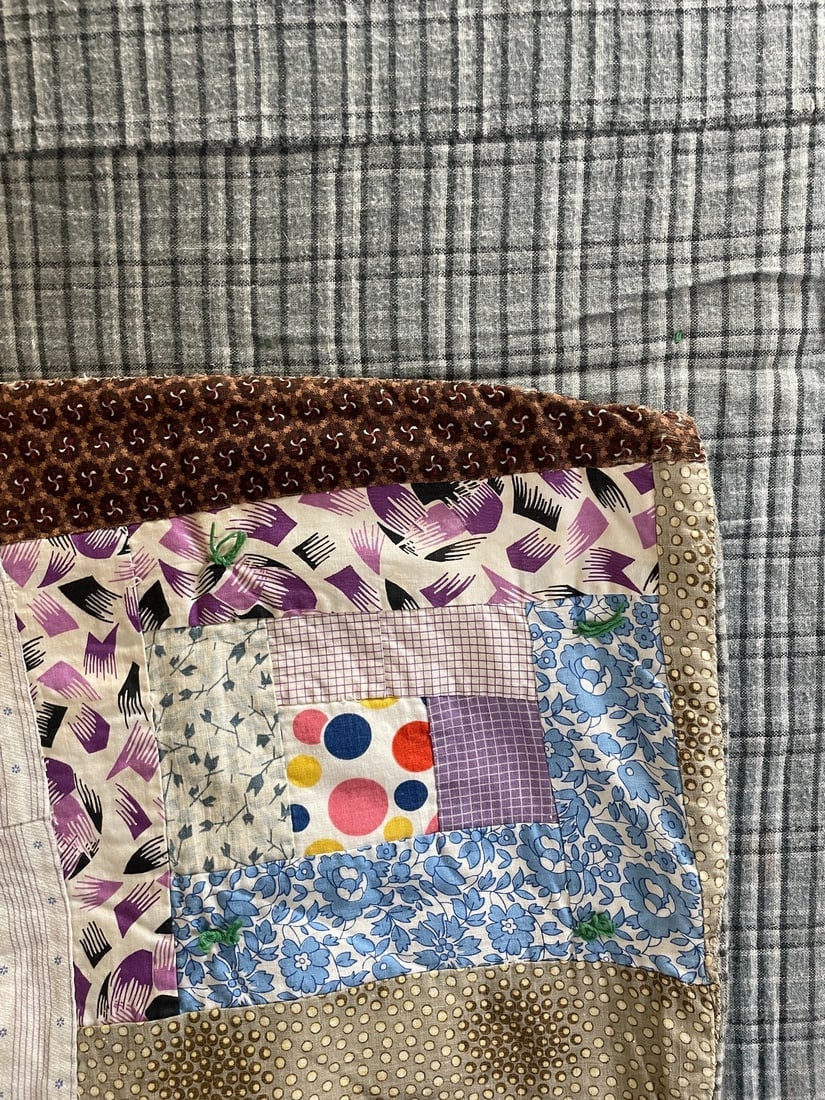 Primitive Quilt 66" x 60" Patchwork with Polka Dot Centers - 7