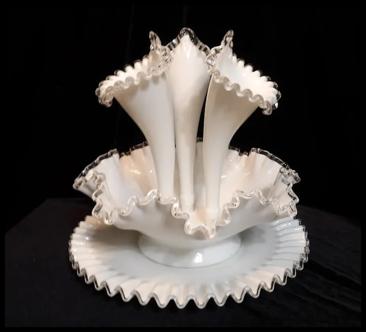 Fenton Silver Crest 3 Horn Epergne Bowl with “Underplate” - 3