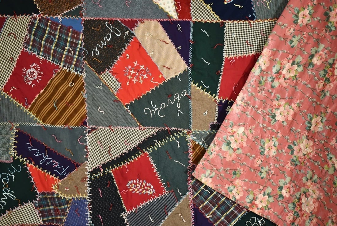Vintage Wool Crazy Quilt d. "1927" - 11