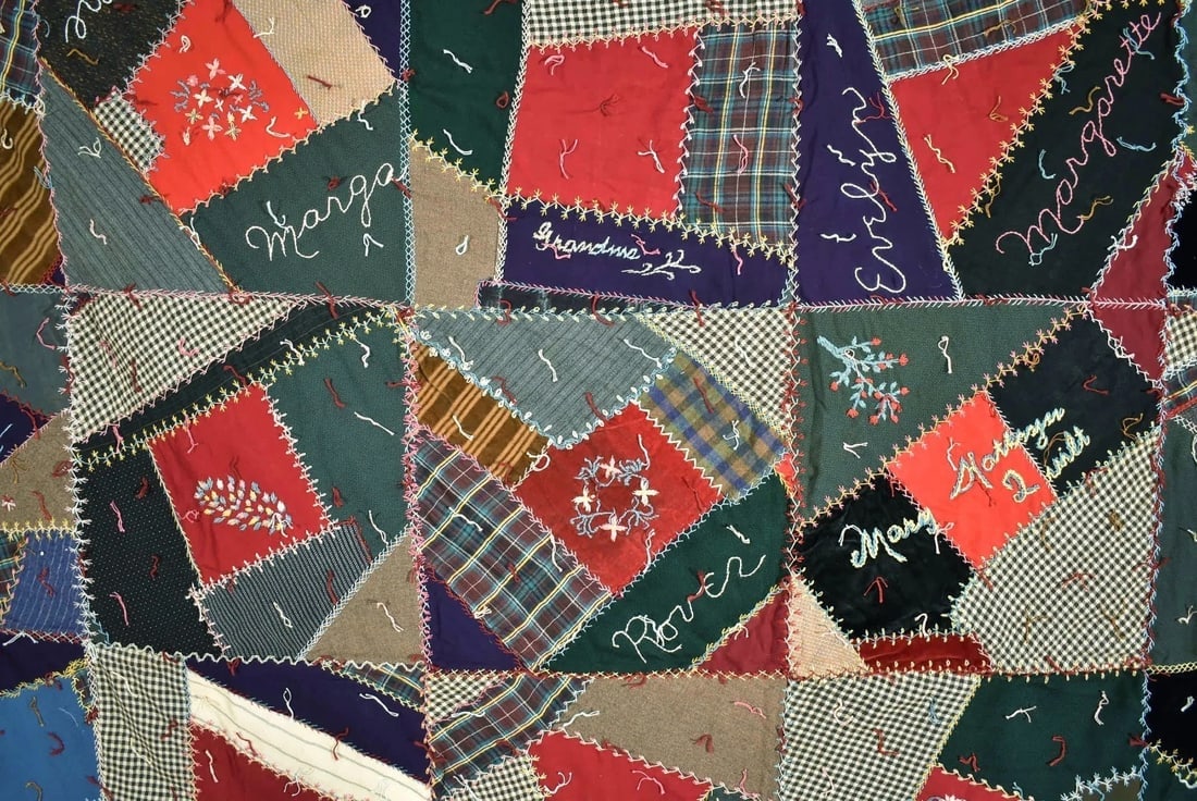 Vintage Wool Crazy Quilt d. "1927" - 2