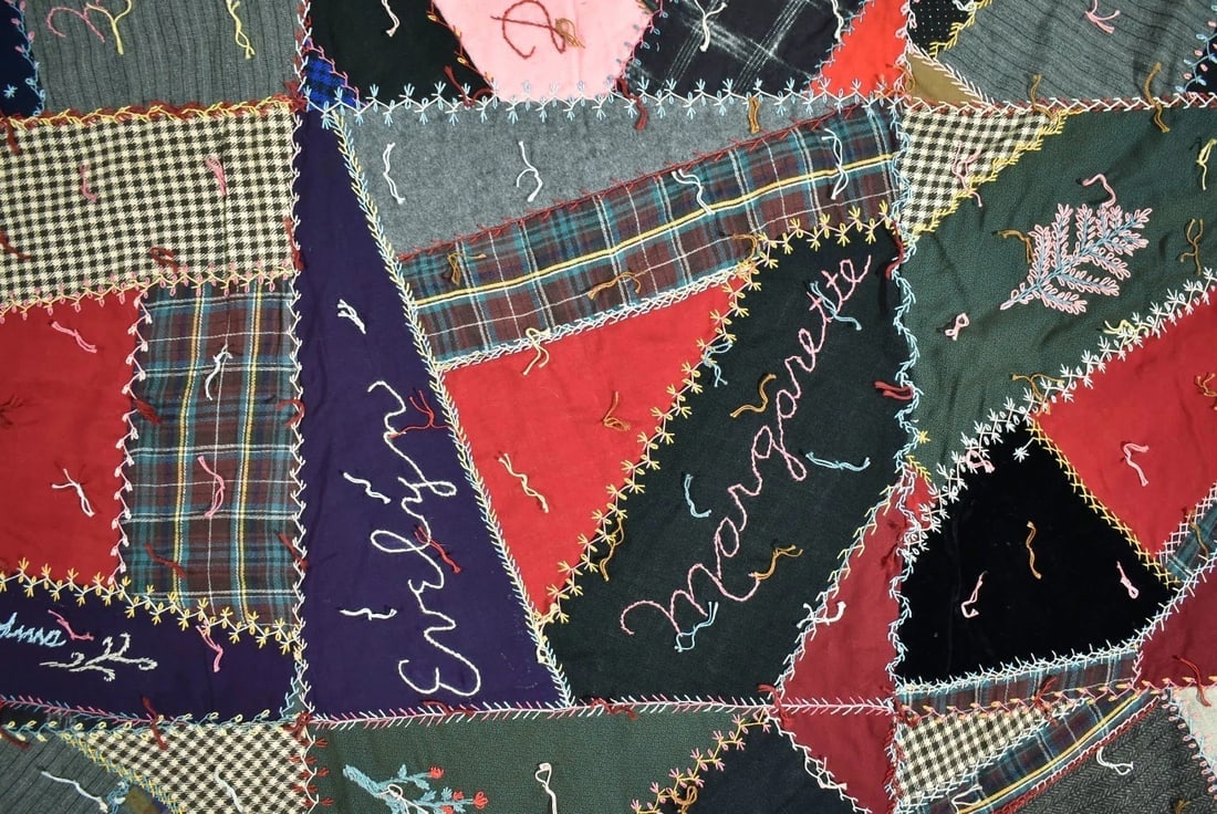 Vintage Wool Crazy Quilt d. "1927" - 3