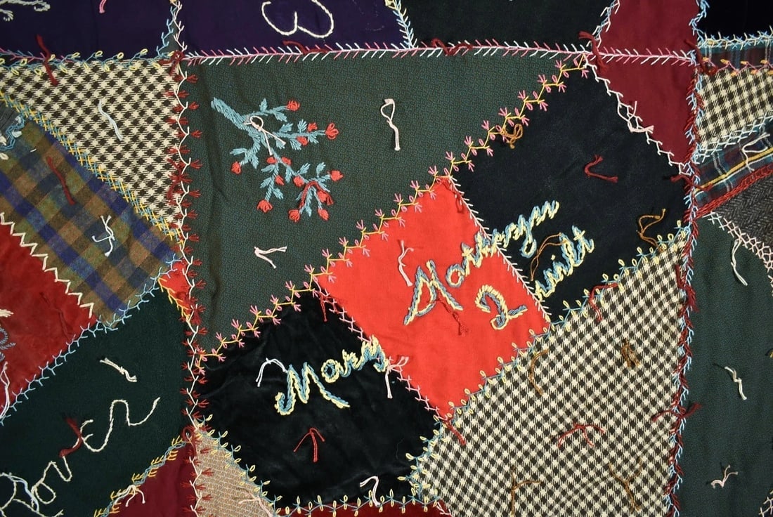 Vintage Wool Crazy Quilt d. "1927" - 5