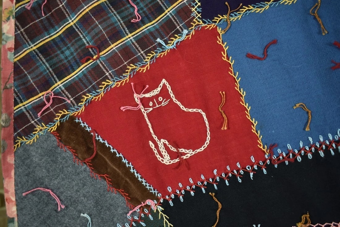 Vintage Wool Crazy Quilt d. "1927" - 7