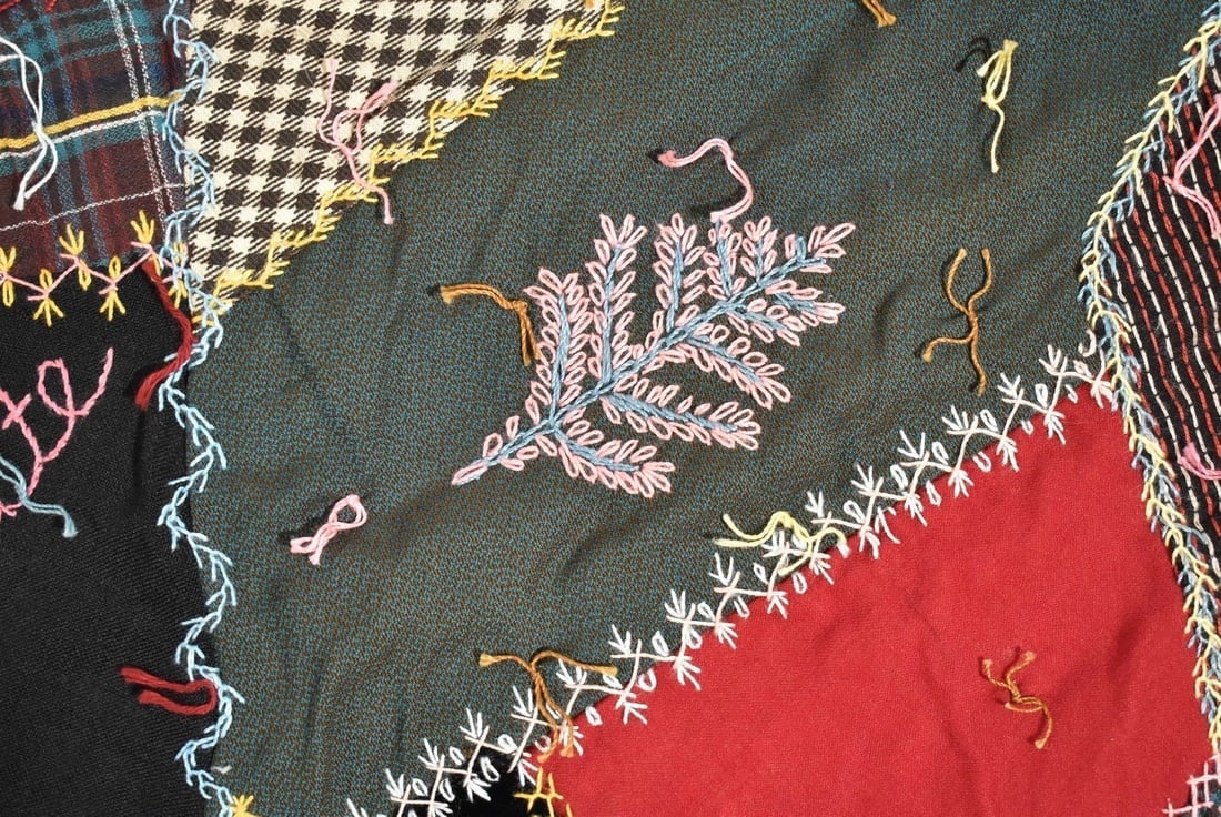 Vintage Wool Crazy Quilt d. "1927" - 9