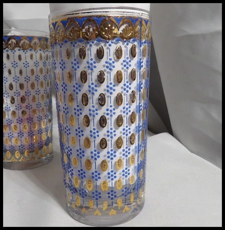 RARE Culver 22k Gold Blue Highball Glasses - 10