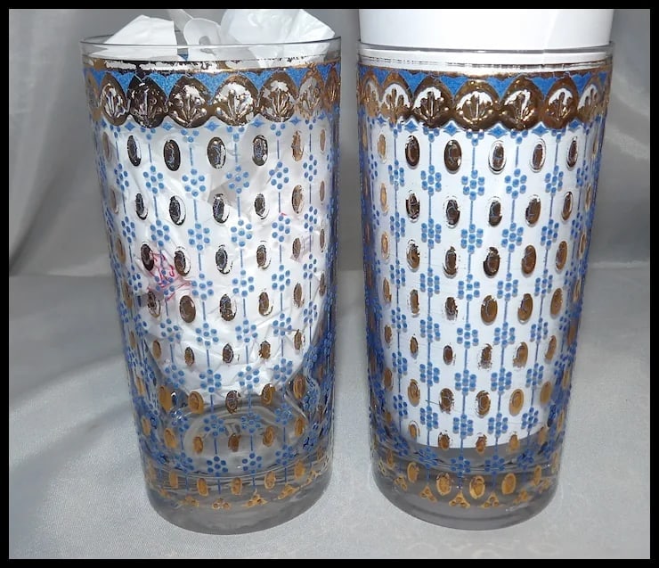 RARE Culver 22k Gold Blue Highball Glasses - 4