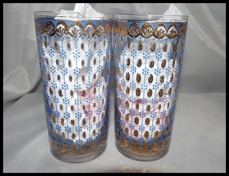 RARE Culver 22k Gold Blue Highball Glasses - 5