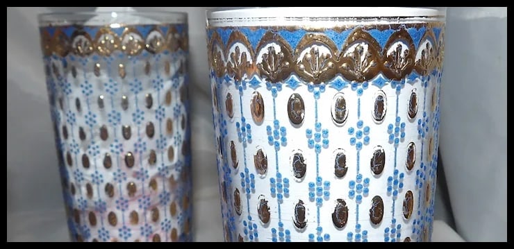 RARE Culver 22k Gold Blue Highball Glasses - 7