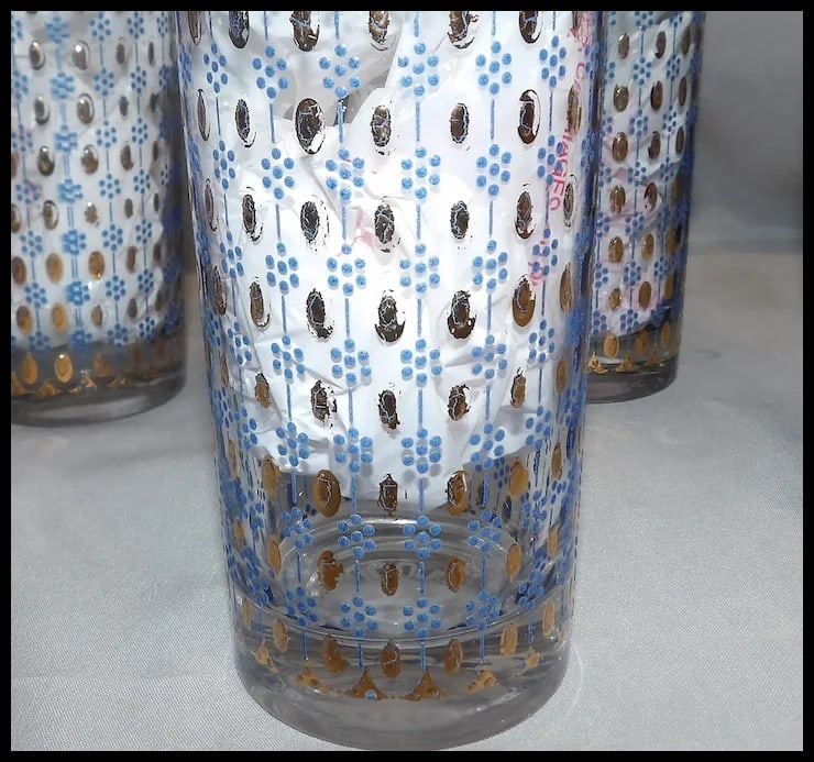 RARE Culver 22k Gold Blue Highball Glasses - 8