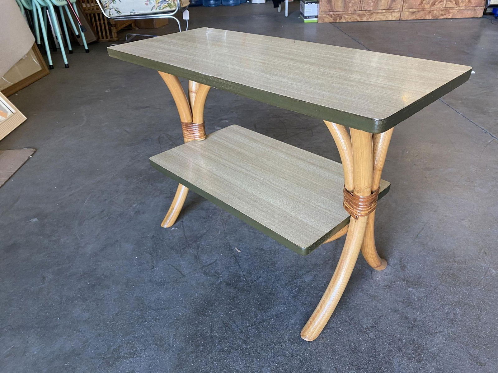 Restored "Hour Glass" Two-Tier Rattan Side Table - 10
