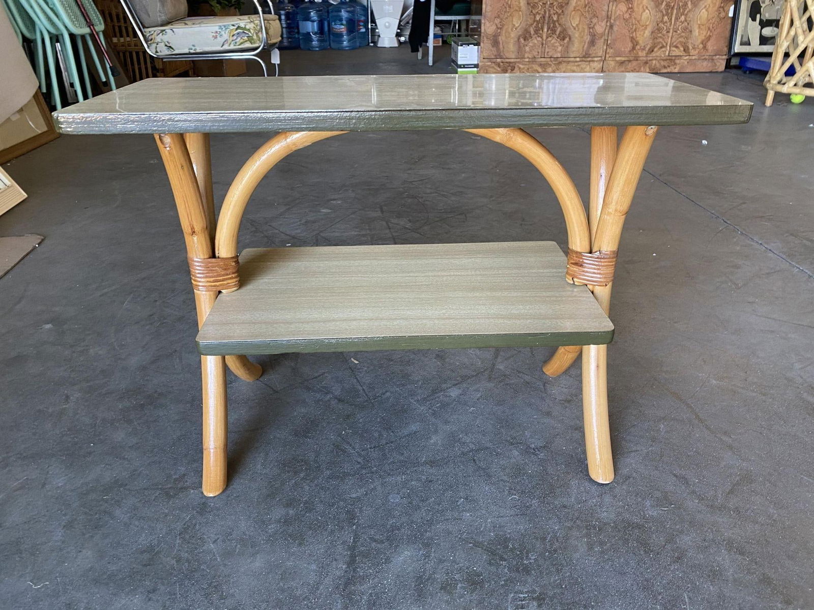 Restored "Hour Glass" Two-Tier Rattan Side Table - 5