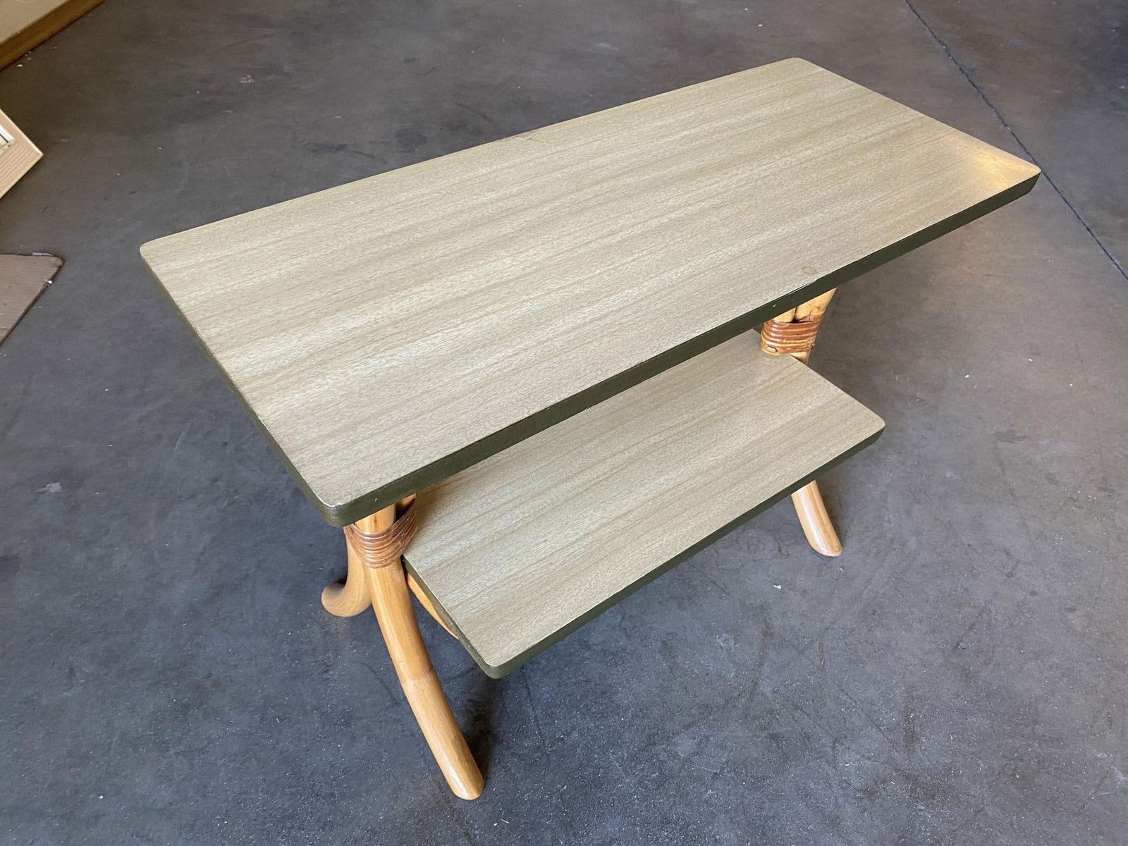 Restored "Hour Glass" Two-Tier Rattan Side Table - 8