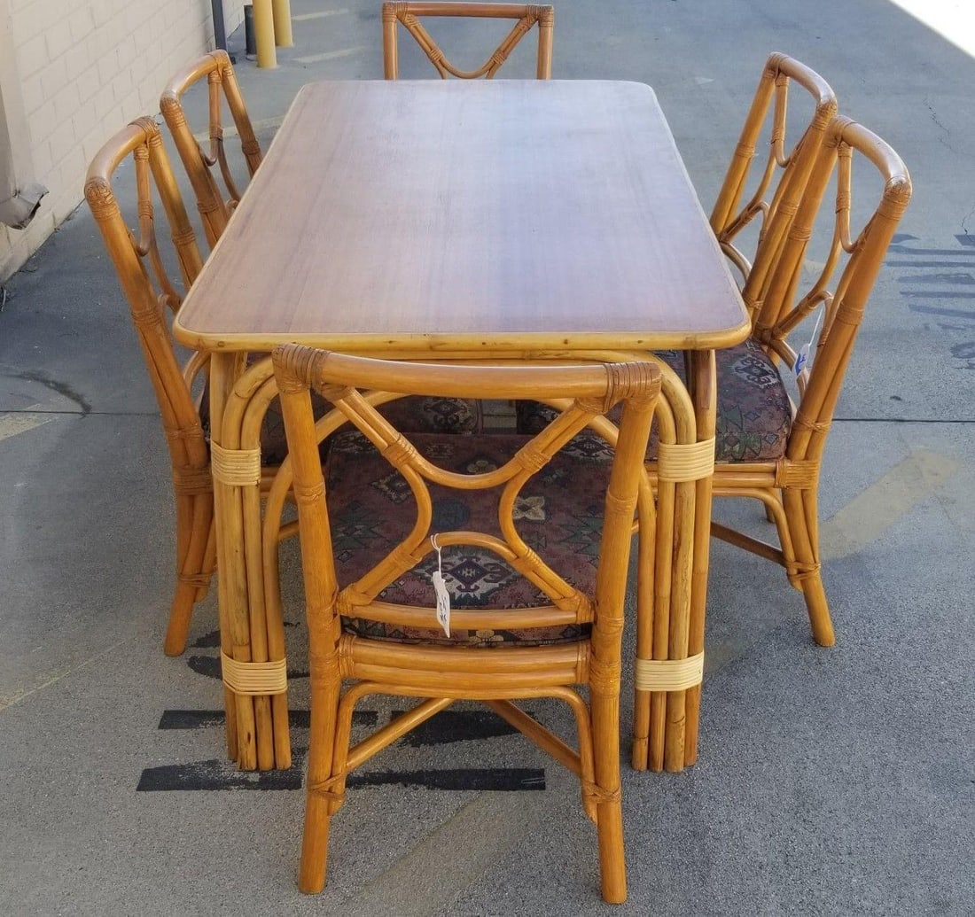 Ficks Reed Restored Rattan Dining Room Table and Chairs Set - 10