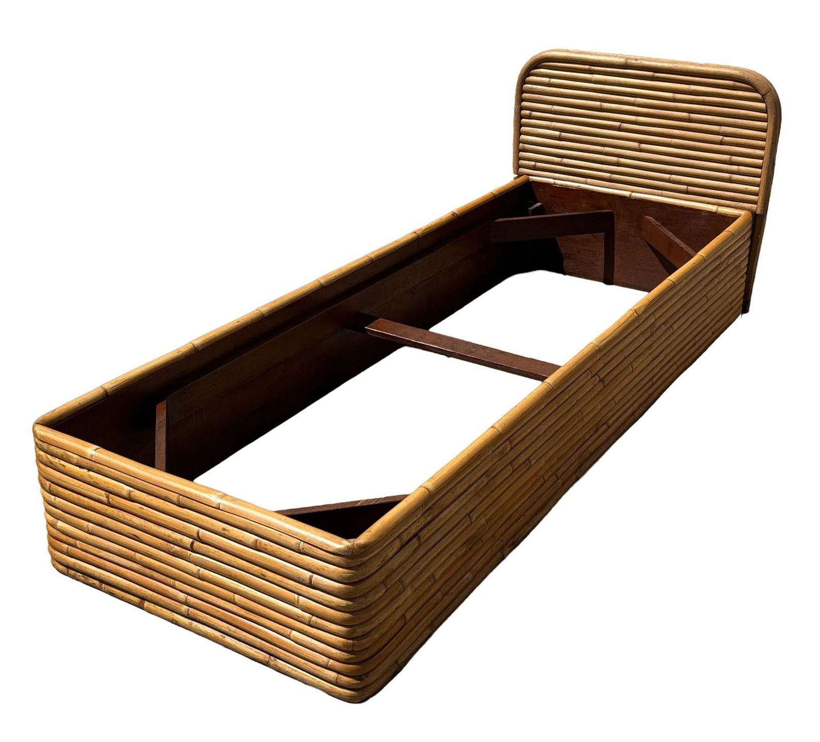 Restored Paul Frankl Style Mid-Century Stacked Rattan Single Size Bed Frame - 4