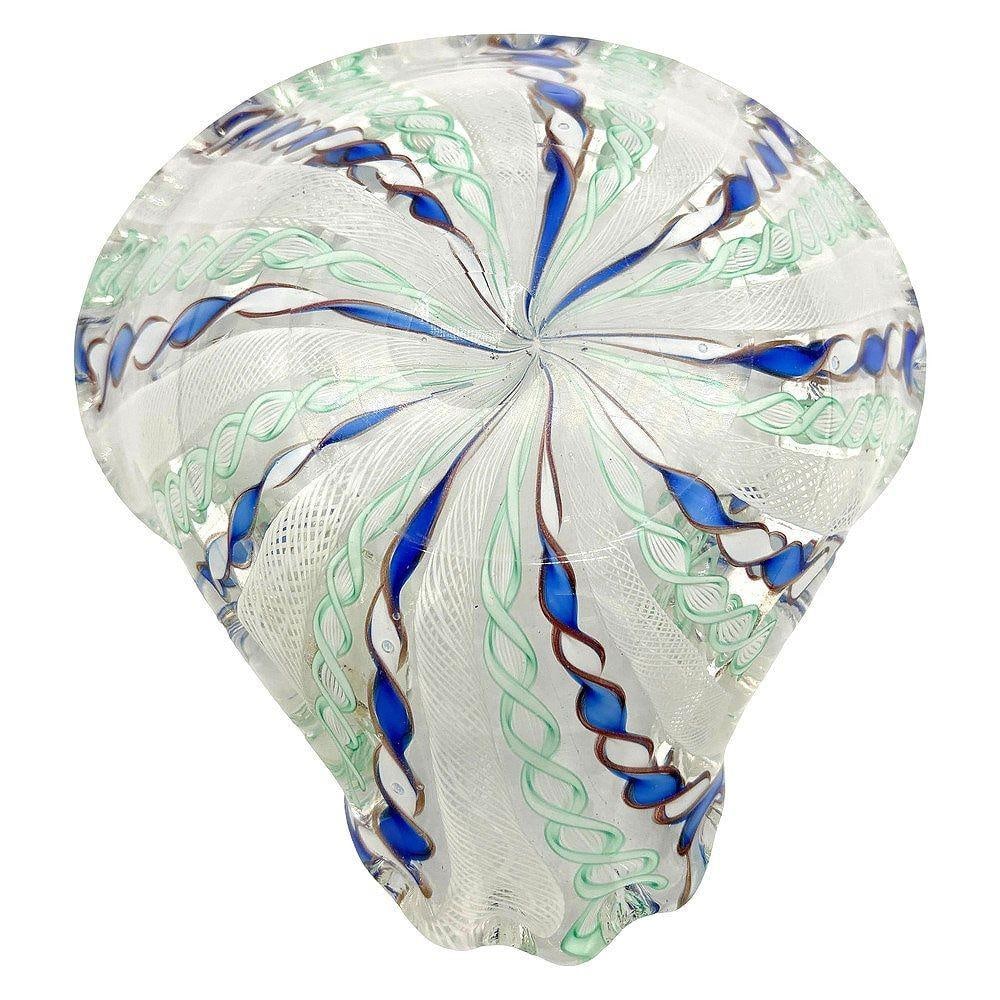 MCM Zanfircio Murano Art Glass Shell Dish Green Latticino Ribbons by Salviati - 11