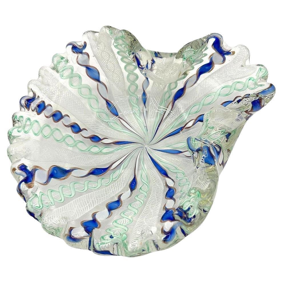 MCM Zanfircio Murano Art Glass Shell Dish Green Latticino Ribbons by Salviati - 7
