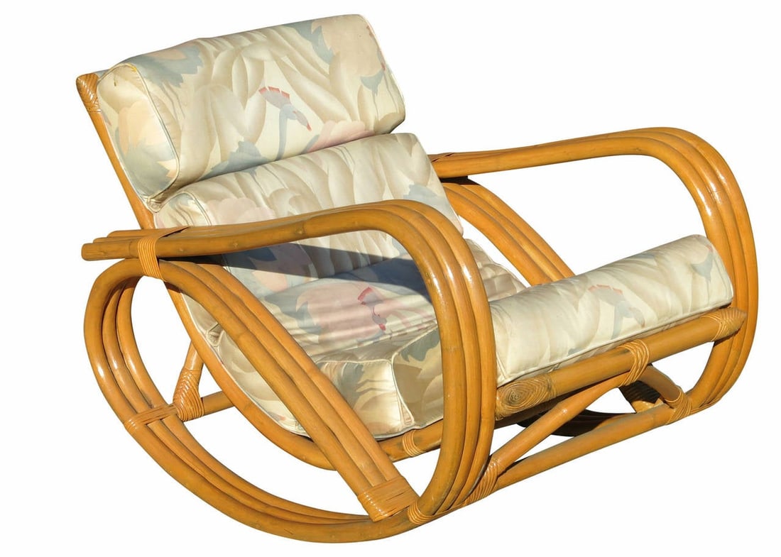 Rare Restored Pretzel Arm Rattan Rocking Chair with Ottoman - 17