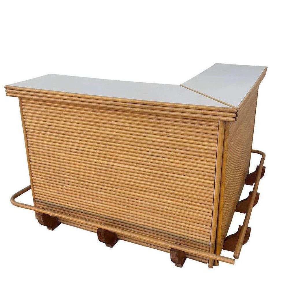 Mid-century James Mount Style Stacked Rattan Corner Bar w/ Asian Xie Shan Roof - 10