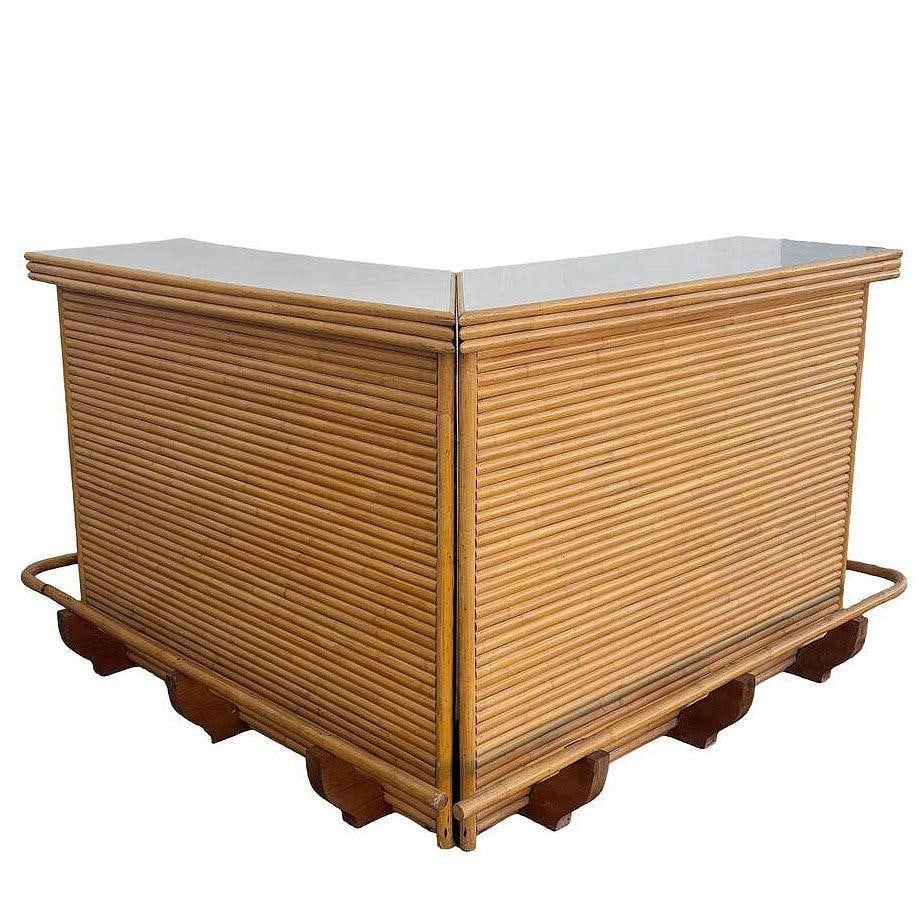 Mid-century James Mount Style Stacked Rattan Corner Bar w/ Asian Xie Shan Roof - 11