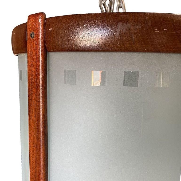 Mid-century Nakashima Style Teak Cylinder Pendant w/ Frosted Shade, 3 Available - 11